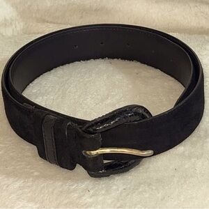 Genuine leather belt with snakeskin trim, black, size M preowned